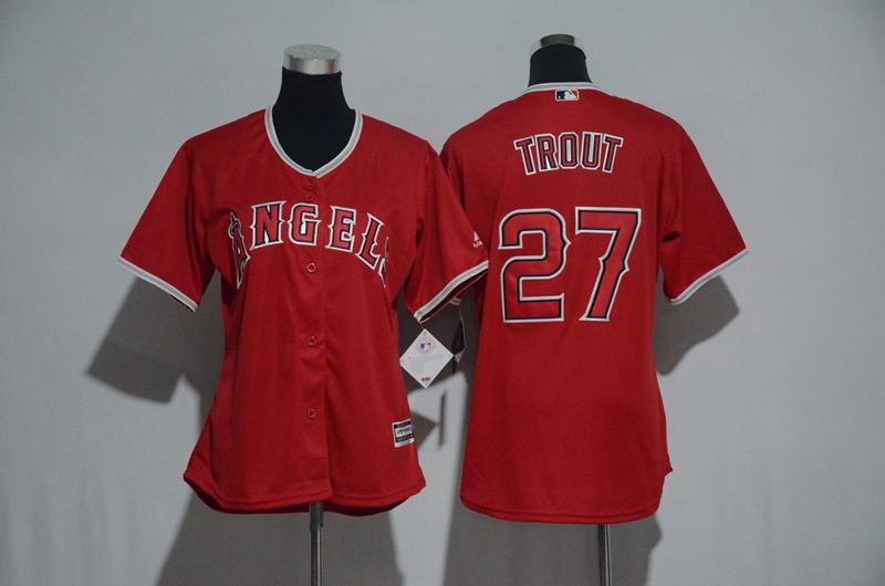 Womens 2017 MLB Los Angeles Angels #27 Trout Red Jerseys